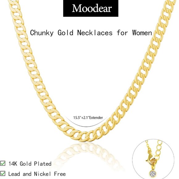 Gold Necklace for Women 14K Gold/Sliver Chain Cuban Link Paperclip Chain Pearl P - Picture 5 of 7